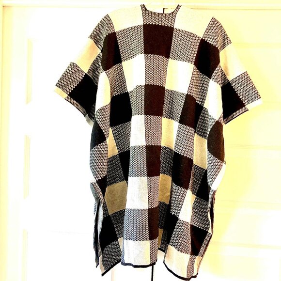 NWT TIME AND TRU Ruana Buffalo Check Wrap Open Front Cardigan Blk\White OS - Picture 4 of 7